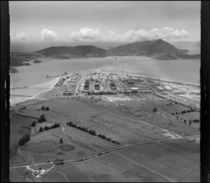 Coastal view featuring Marsden Point Oil Refinery, Whangarei District, Northland Region