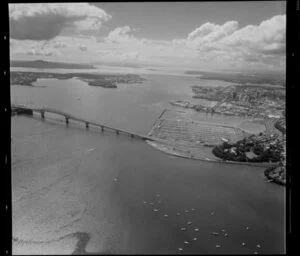 Waitemata Harbour, featuring Auckland Harbour Bridge and waterfront area