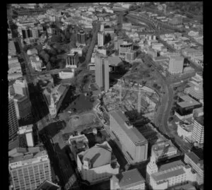 Auckland city, including Auckland Town Hall and Aotea Square