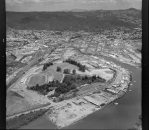 Whangarei, Northland Region, including Cobham Oval sports ground, railway station and yards, and Hatea River