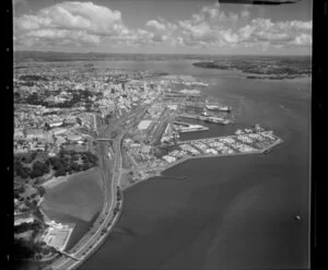 Port of Auckland, including Parnell Baths, city, and Waitemata Harbour
