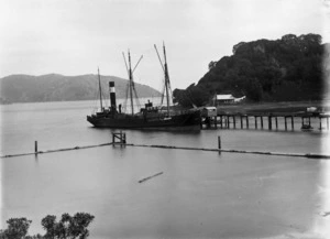 S S Beulah at Whangaparapara mill wharf, Great Barrier Island