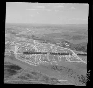 Subdivision housing development, Kawerau, Bay of Plenty, including Lake Pupuwharau in the background