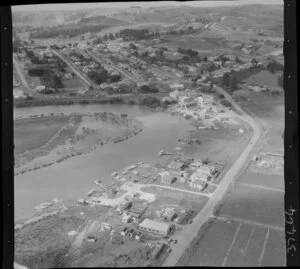 Helensville, Auckland, showing Mill Road State (part of Highway 16) and Kaipara River