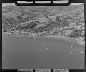 Akaroa Harbour, Banks Peninsula, showing boats and houses