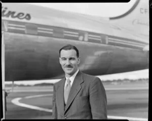 Commander of flight Captain C H Pentland, of Canadian Pacific Airlines, at Whenuapai