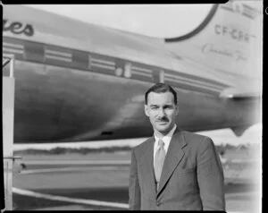 Captain C A Pentland, of Canadian Pacific Airlines, on arrival at Whenuapai