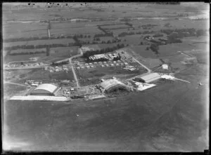 New Zealand General Reconnaisance Squadron, RNZAF, Whenuapai, showing hangars and construction