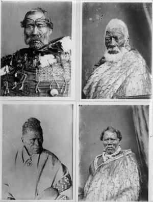 Portraits of Paora Torotoro, Matenga Tukareaho, Tukaroto Matutaera Potatau Te Wherowhero Tawhiao, and one other unidentified Maori man