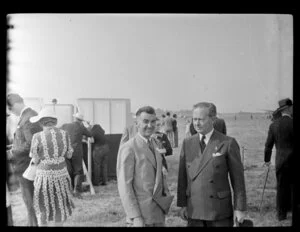 Mr L L White and the Honourable T W White at the opening of the Christchurch Airport