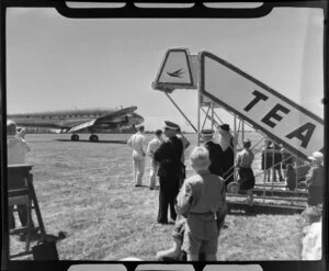 Aircraft moving on airfield, dedication of Harewood Airport, Christchurch