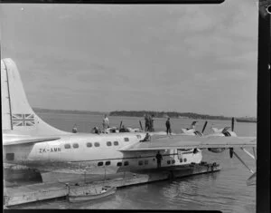 Solent IV flying boat, Awatere, ZK-AMN, pontoon, Auckland