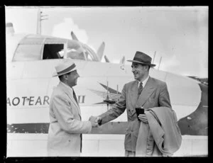 Captain J Burgess, British Overseas Airways Corporation, with Mr K Melvin