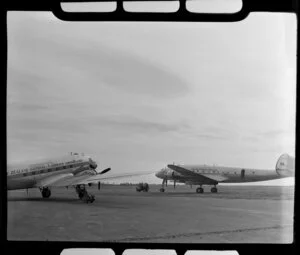 Lockheed Super Constellation aircraft, ZK-EAC, Douglas DC3 aircraft, dedication of Harewood Airport, Christchurch