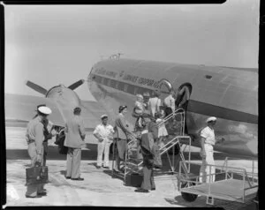Passengers boarding New Zealand National Airways Corporation aircraft
