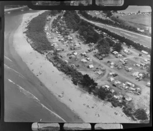 Orewa Beach, Rodney District, Auckland, featuring motor camp