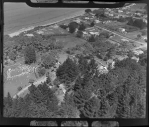 Red Beach, Rodney District, Auckland, including a crowd gathered [near a screen?]