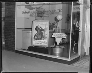 Display window for Tasman Empire Airways Limited, central booking office