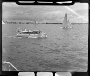 Auckland Regatta, including a boat and yachts on Auckland Harbour