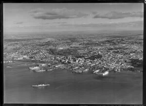 Auckland wharf area with shipping, Waitemata Harbour