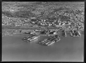 Auckland wharf area with shipping, Waitemata Harbour