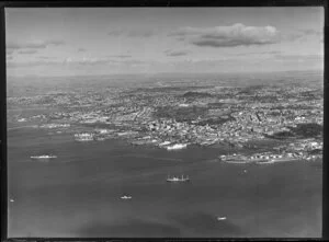 Auckland wharf area with shipping, Waitemata Harbour