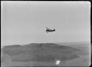 A WACO aircraft operated by Blackmores, over Mount Tarawera