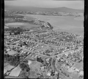 Northcote, North Shore, Auckland, showing Rangitoto Island in the distance