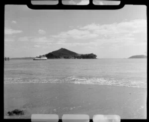 Paihia, Bay of Islands, Northland, showing ferry and [Motumaire Island?]