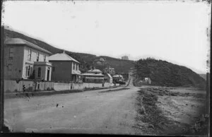Houses, Oriental Bay, Wellington, showing zig-zag of Oriental Terrace