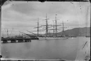 A large sailing ship at [Wellington?] wharves