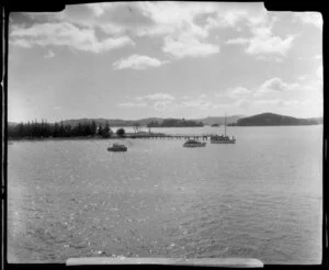 Bay, including boats and jetty, Waitangi, Bay of Islands, Northland