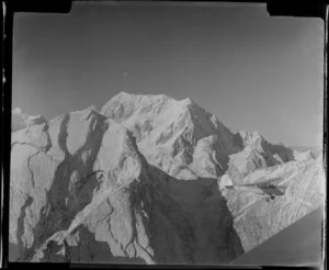 Mount Cook and Southern Lakes aircraft, Auster ZK-BOX in flight over Mount Cook region, Southland