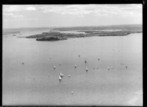 Yachting through the Rangitoto channel, North Head in background, Devonport, Auckland