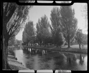 Christchurch Botanic Gardens, featuring the Avon River and the stone bridge in the background