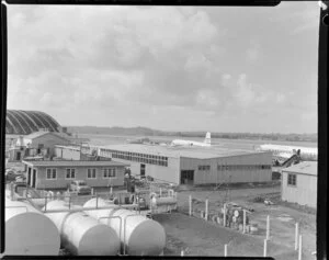 NAC (National Airways Corporation), Whenuapai, Auckland, showing buildings and aeroplanes