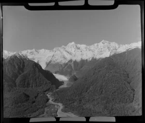 Mount Cook (right), Mount Tasman and Fox Glacier