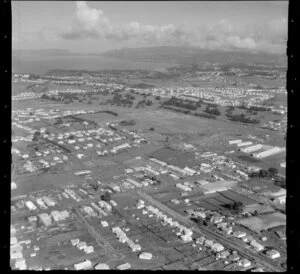 Carr Road, Mount Roskill, Auckland, including industrial area and golf links looking towards Blockhouse Bay