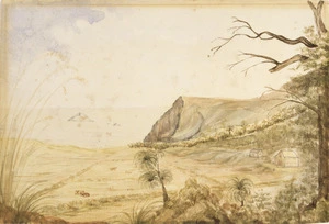 Artist unknown :White Island and old Forbury house and stables as it was in April 1857.