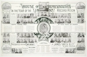 [Te Aro House] :House of Representatives in the year of the record reign 1897. McKee & Gamble, lith, Wellington [1897]