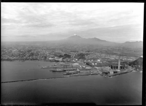 Port of New Plymouth with breakwater and power station
