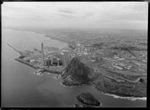 Port of New Plymouth with Paritutu Rock and power station