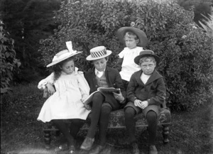 Group of children photographed outside