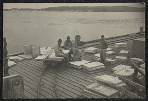 Soldiers on the wharf, Waitangi, Chatham Islands