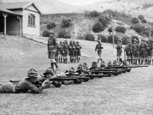 School cadets during rifle training, Wellington College