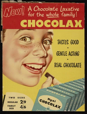 Nyal Company (NZ) Ltd.: New! A chocolate laxative for the whole family! Chocolax. Tastes good; gentle acting; real chocolate.