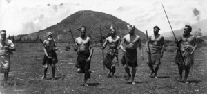Lindauer, Gottfried 1839-1926 :Ngati Tuwharetoa haka party at Tokaanu