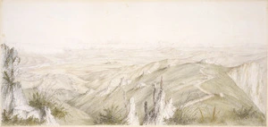 Norman, Edmund, 1820-1875 :Bird's eye view of the Mackenzie Country / E. Norman fct. - [Between 1862 and 1864].