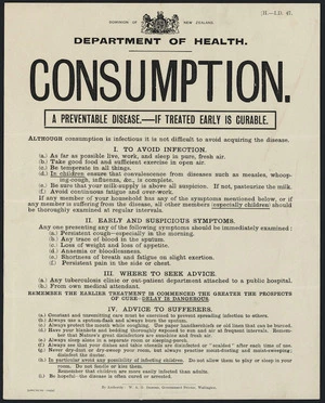 New Zealand. Department of Health: Consumption. A preventable disease - if treated early is curable. [Poster. 19]29.