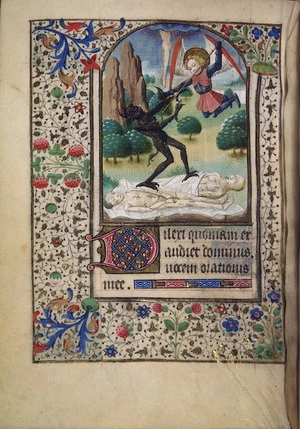 St Michael fighting a devil over corpses